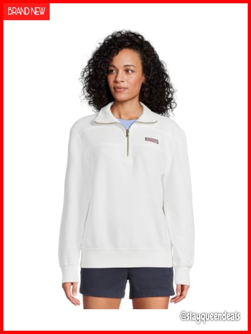 French Terry Cotton Quarter-Zip Pullover Sweatshirt Relaxed Fit